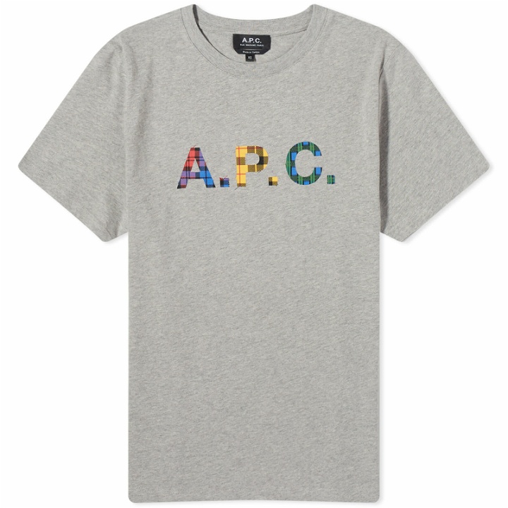 Photo: A.P.C. Derek Tartan Logo T-Shirt in Heathered Light Grey
