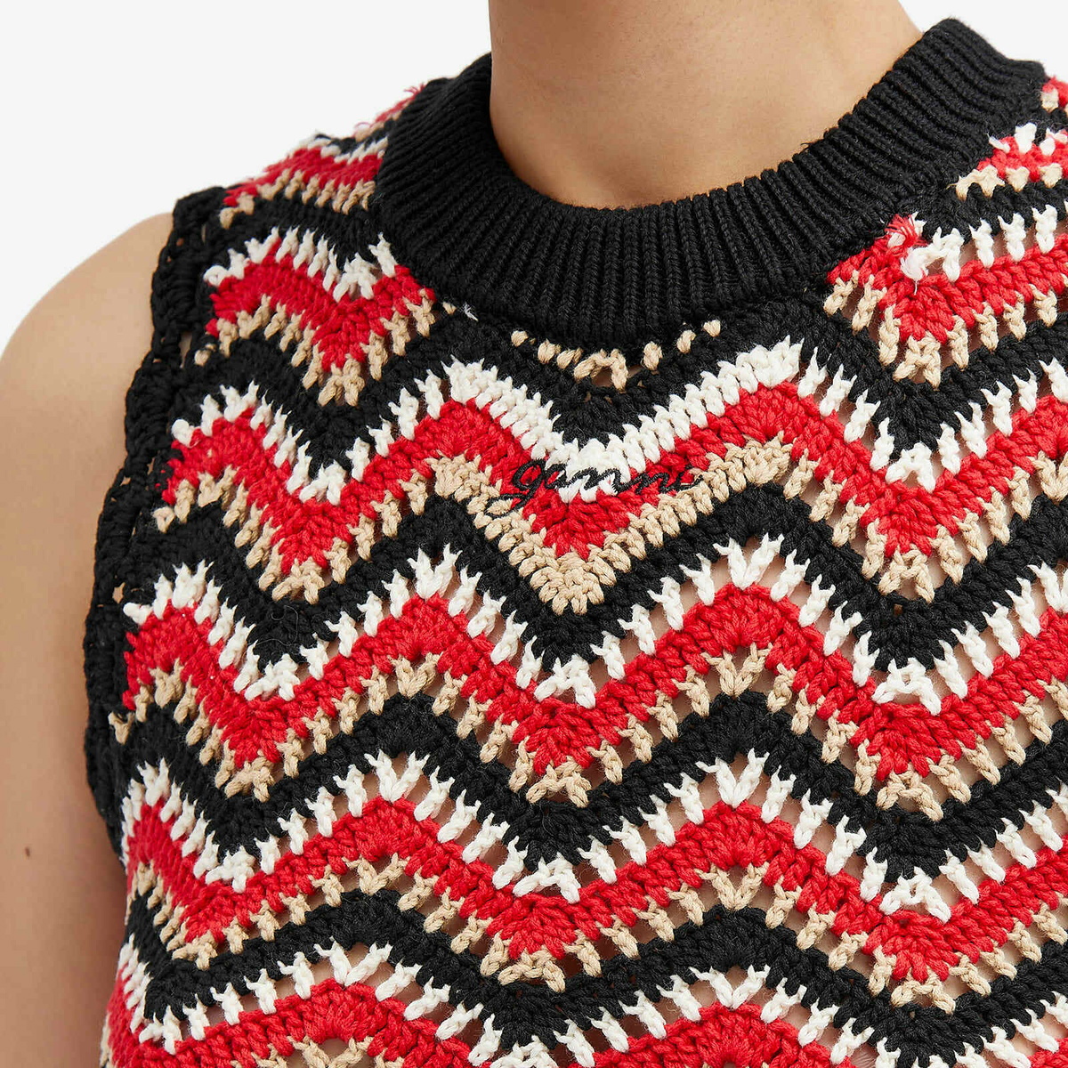 GANNI/ガニー【RED COTTON CROCHET VEST】 GANNI Women's Cotton Crochet Vest in Racing Red GANNI