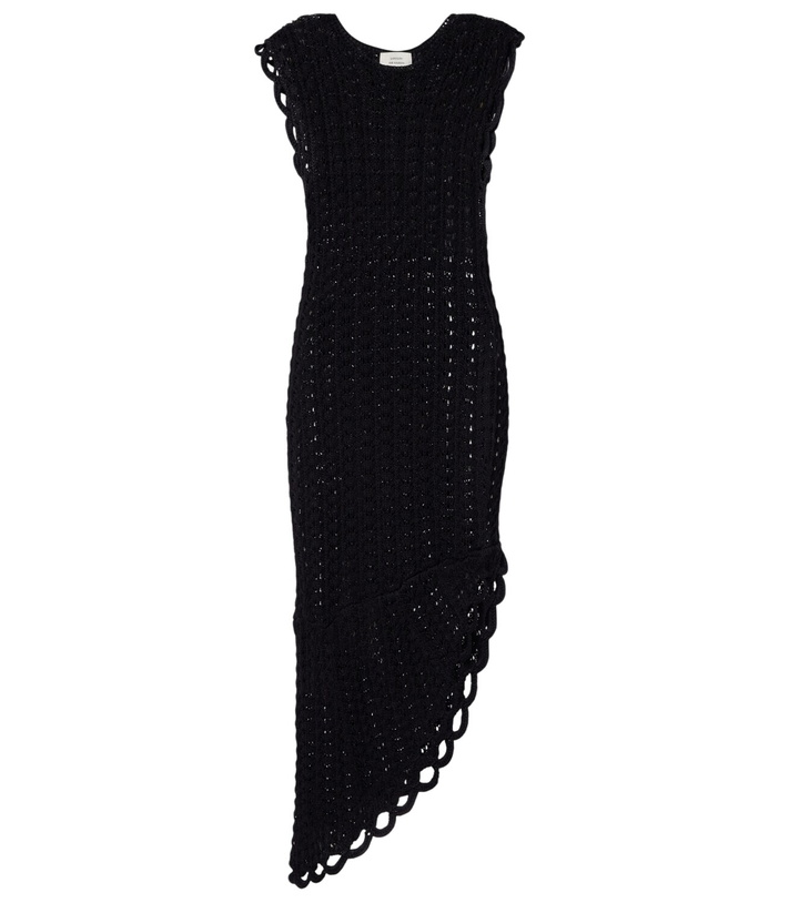 Photo: Loulou de Saison Malena asymmetric scalloped crochet midi dress