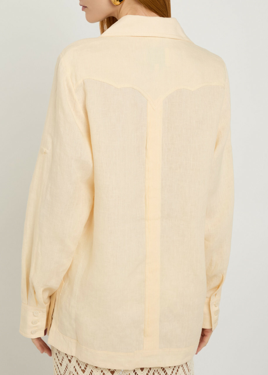 Johanna Ortiz Manly Guayabera Pleated Linen Shirt Ecru