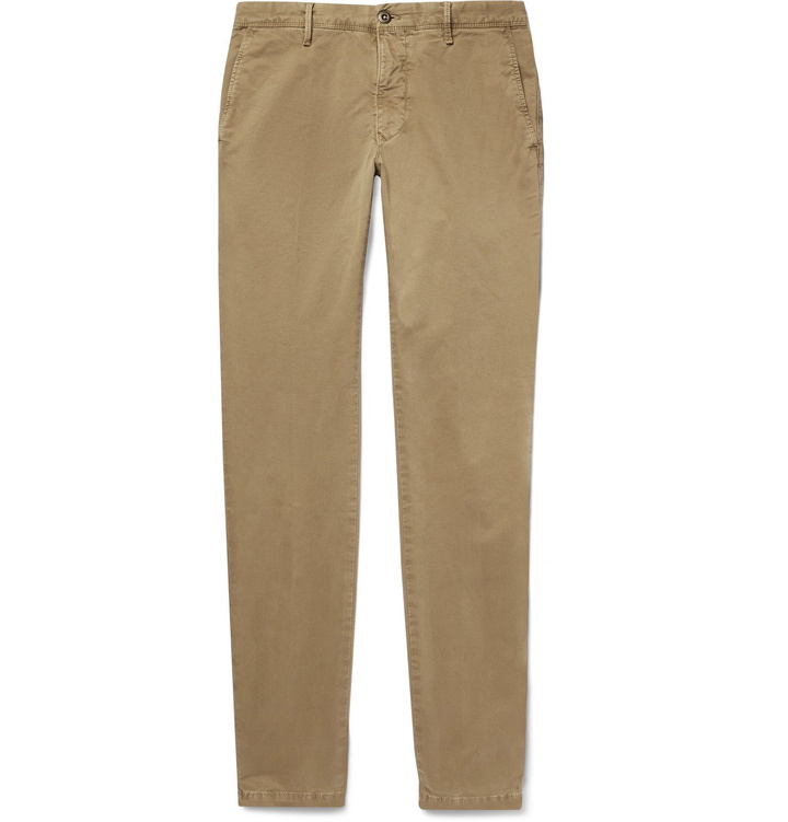 Photo: Incotex - Slim-Fit Printed Cotton-Blend Twill Trousers - Brown