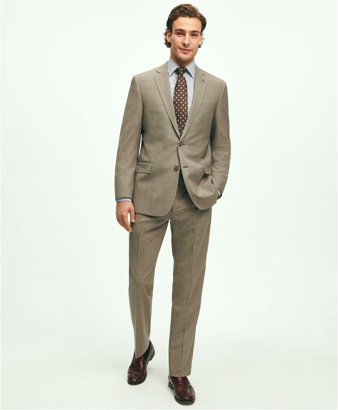 Photo: Brooks Brothers Men's Regent Fit Wool Micro Houndstooth 1818 Suit | Beige