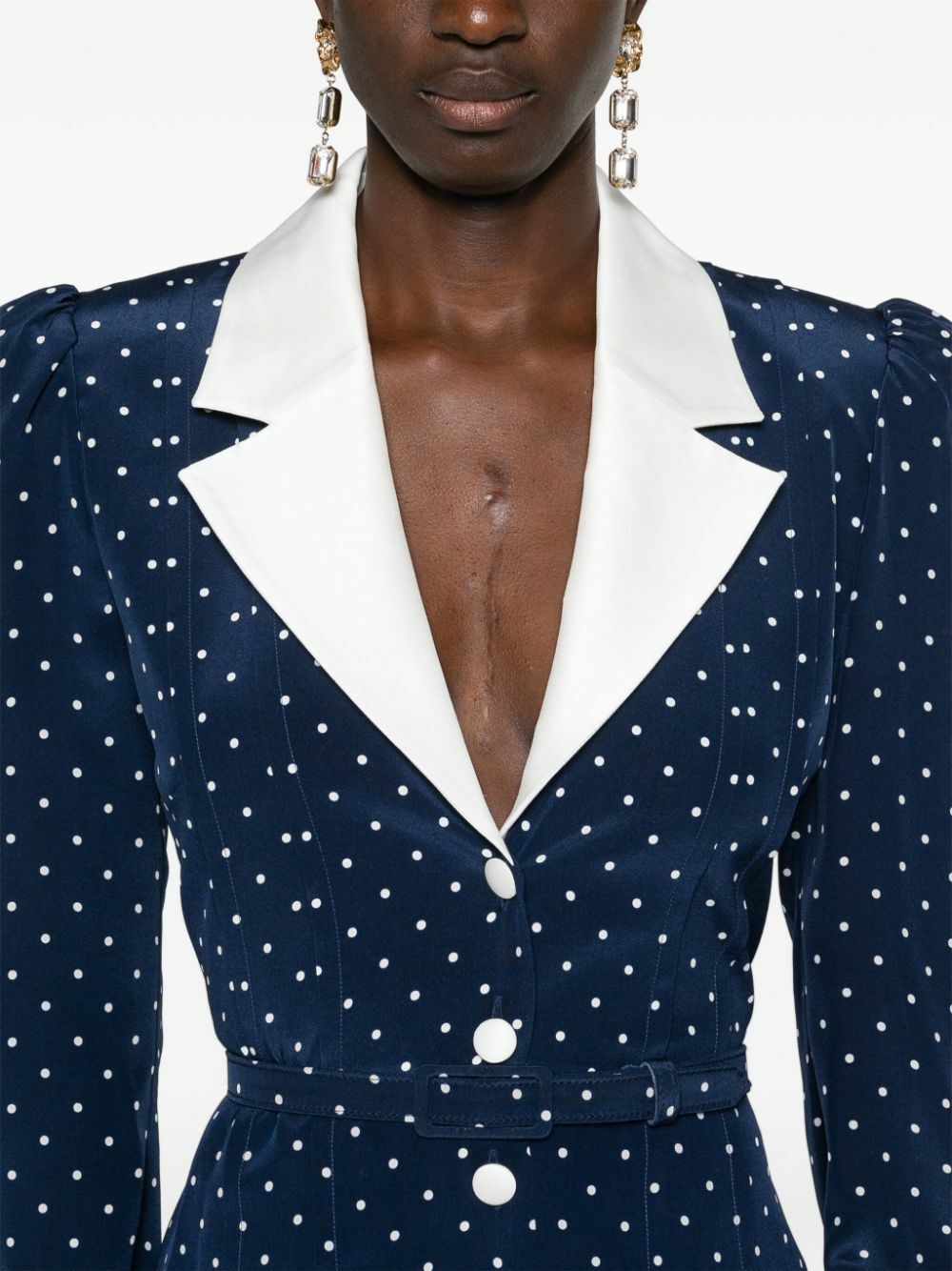 ワンピースその他 Alessandra Rich Blue silk minidress with white polka dots Polka Dot Silk Mini Dress With Collar | Coveti