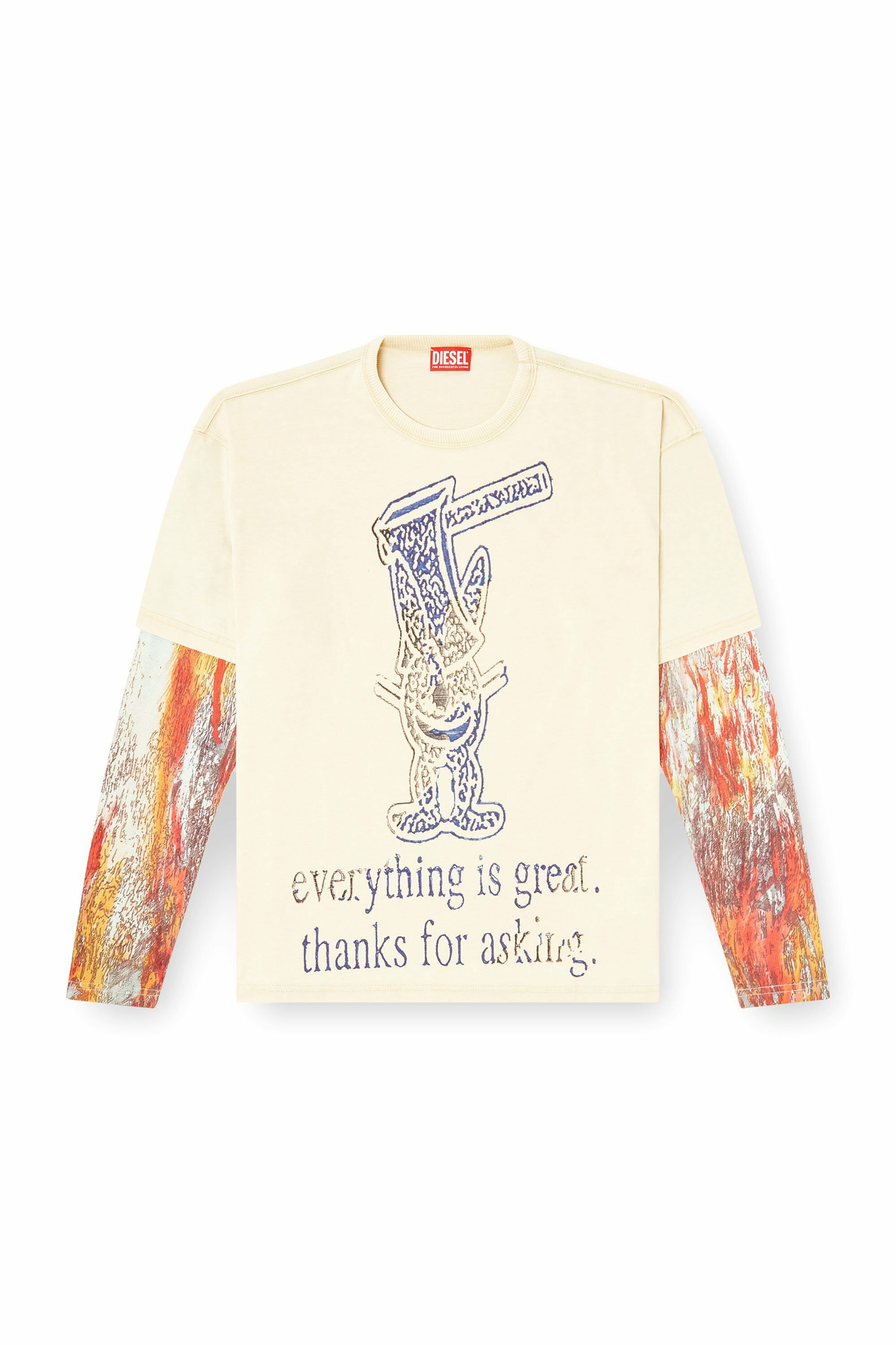 Diesel Long-sleeve T-shirt with layered effect - T-Shirts Mens in 