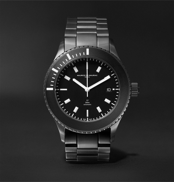 Photo: Maurice de Mauriac - L2 42mm Stainless Steel Watch, Ref. No. L2 STEEL WITH STAINLESS STEEL BRACELET - Black