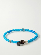 Mikia - White Hearts Silver and Enamel Beaded Bracelet - Blue