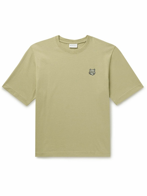 Photo: Maison Kitsuné - Logo-Appliquéd Cotton-Jersey T-Shirt - Neutrals