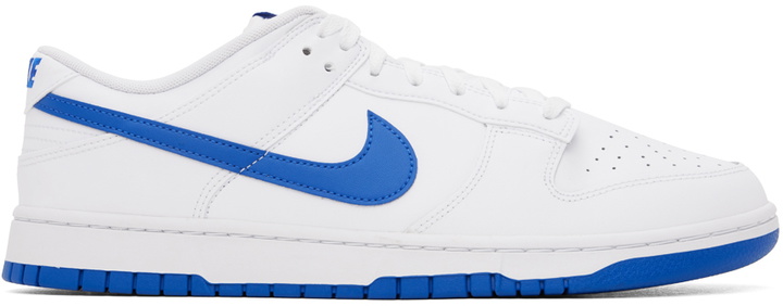 Photo: Nike White & Blue Dunk Low Retro Sneakers