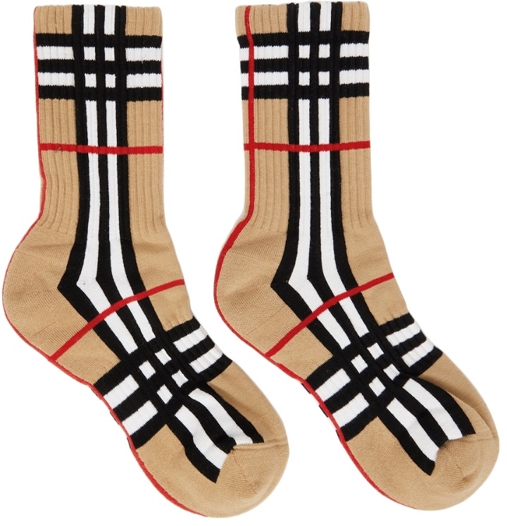 Photo: Burberry Beige Intarsia Check Technical Stretch Socks