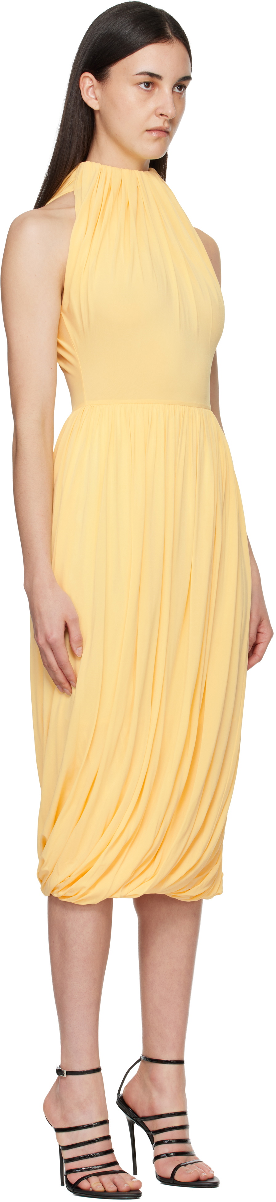 ALAÏA Yellow Twisted Soft Jersey Midi Dress