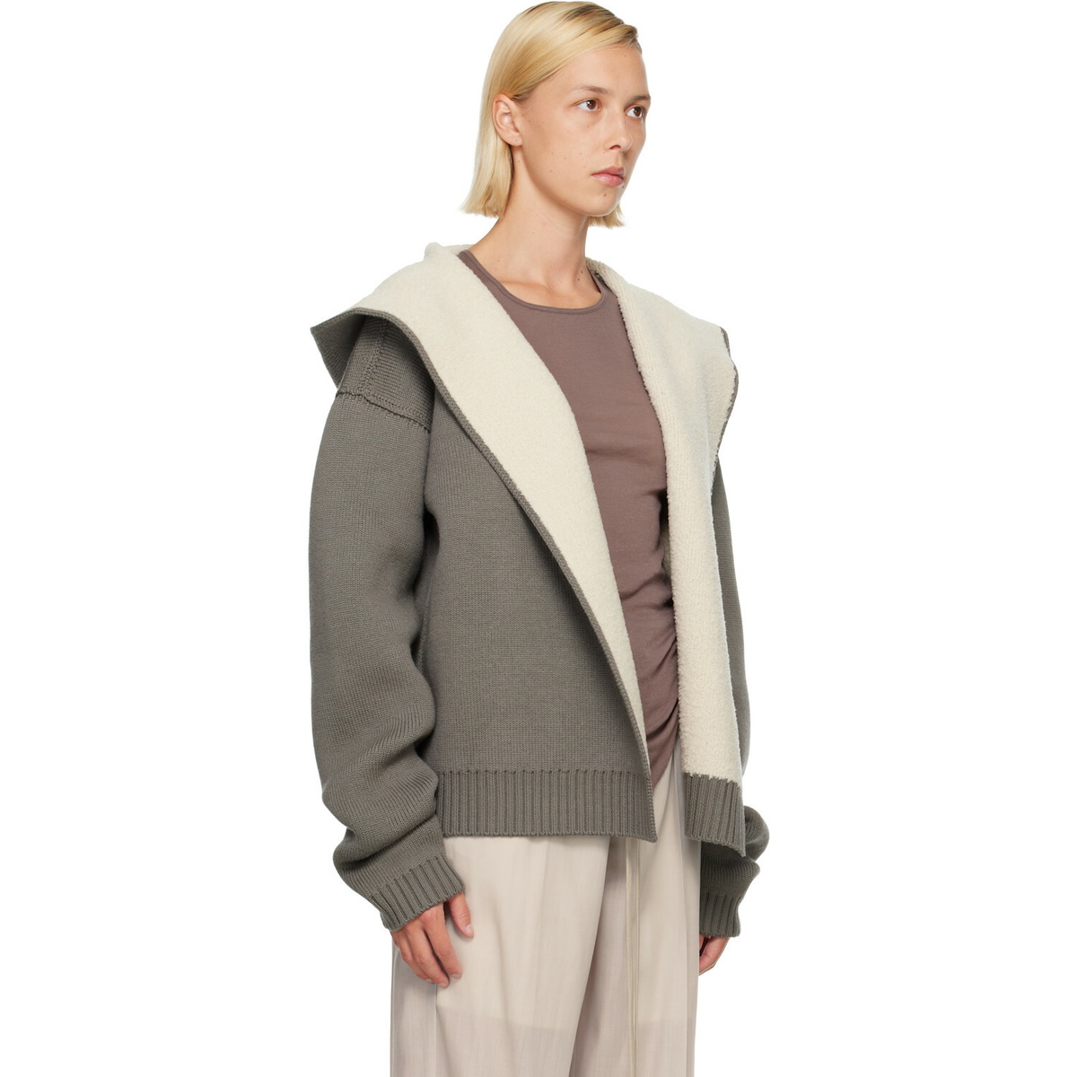Rick Owens Gray & Off-White Tower Reversible Robe Hoodie