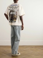 RRR123 - Speak Dangerously #2 Oversized Logo-Appliquéd Printed Cotton-Jersey T-Shirt - Neutrals