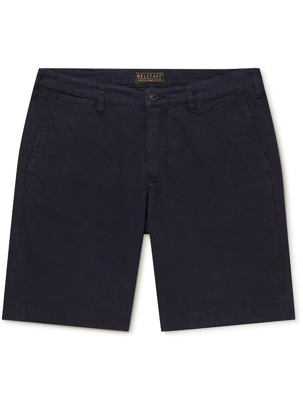 Photo: Belstaff - Straight-Leg Garment-Dyed Organic Cotton-Gabardine Shorts - Blue