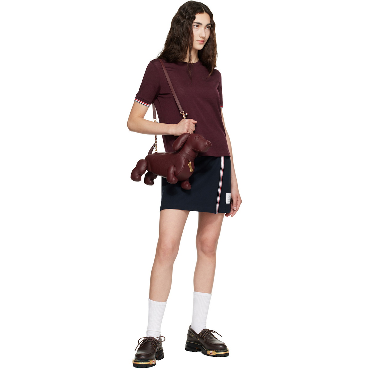 Thom Browne Burgundy Rib Cuff RWB Tipping Wool Jersey T-shirt
