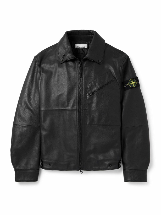 Photo: Stone Island - Logo-Appliquéd Full-Grain Leather Jacket - Black