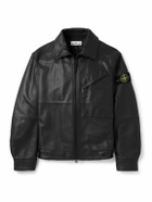 Stone Island - Logo-Appliquéd Full-Grain Leather Jacket - Black