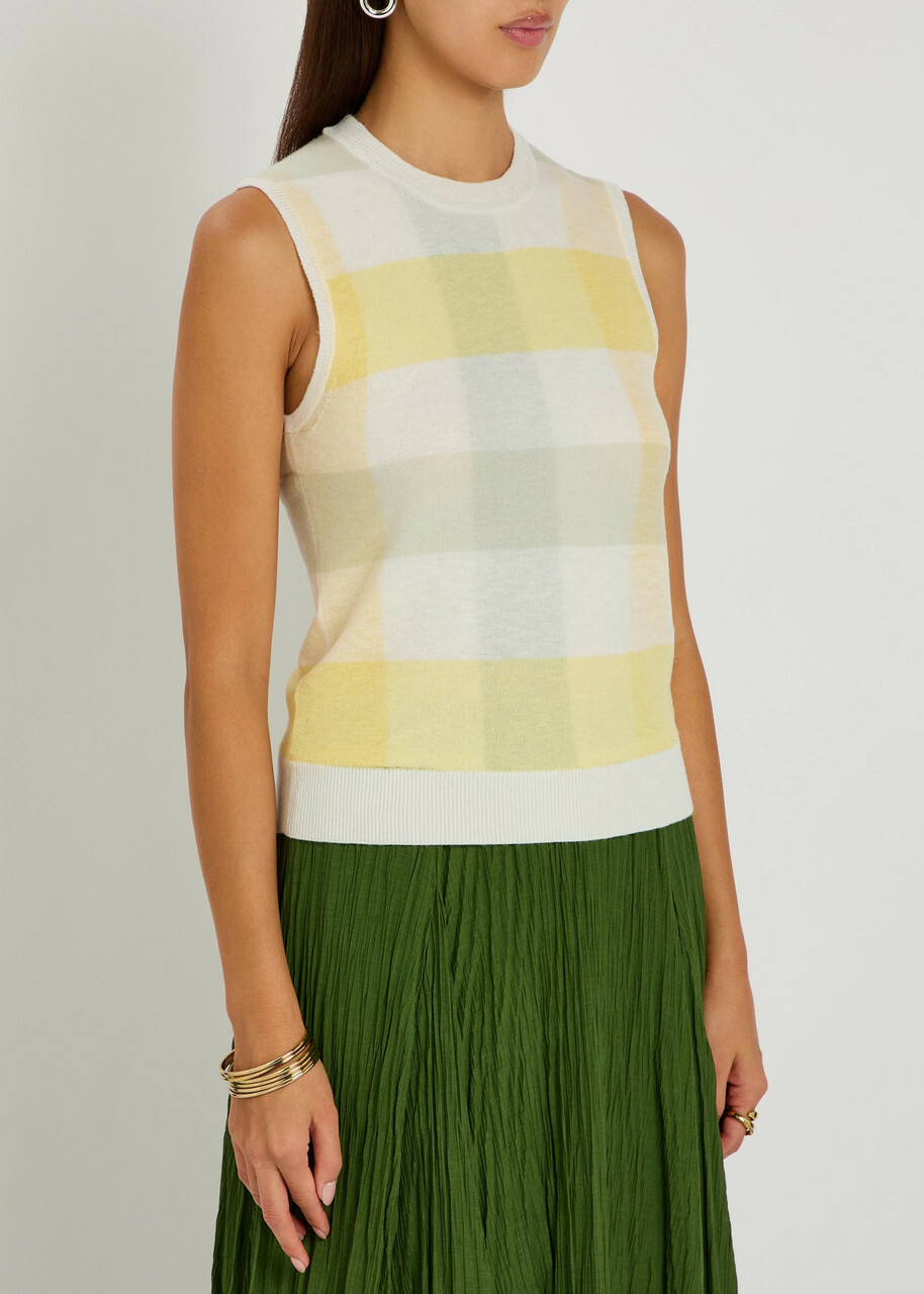 Vince Checked Fine-knit Wool Tank top Yellow