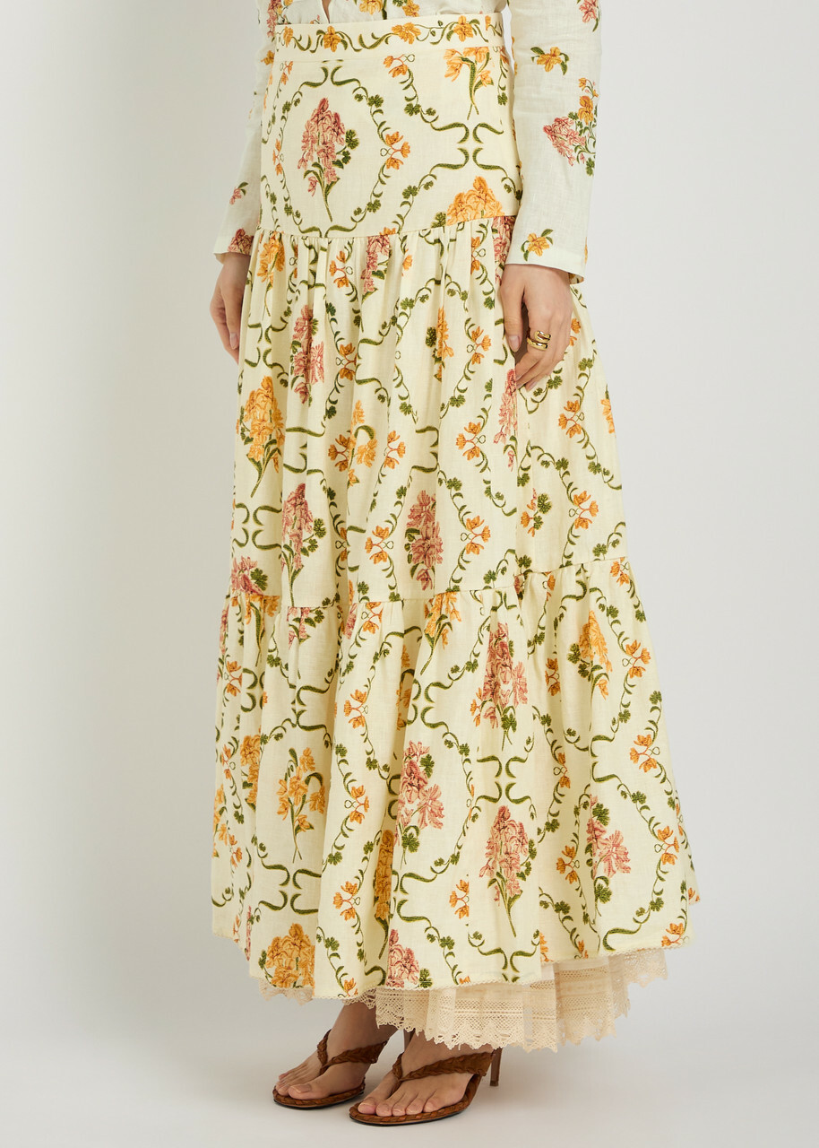 Agua BY Agua Bendita Anis Floral-print Linen Maxi Skirt Multicoloured