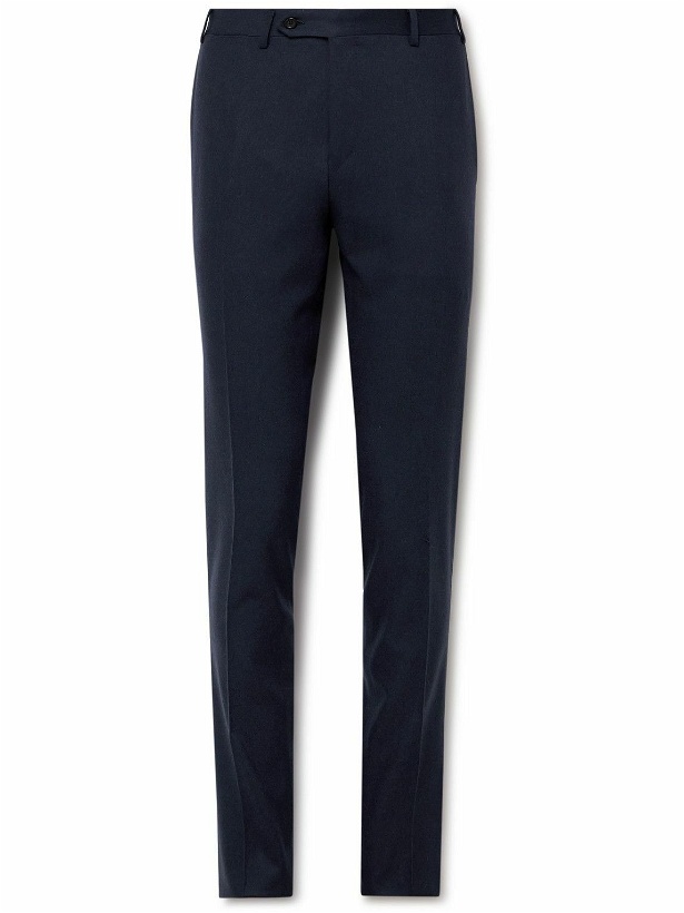 Photo: Canali - Slim-Fit Wool-Blend Flannel Suit Trousers - Blue
