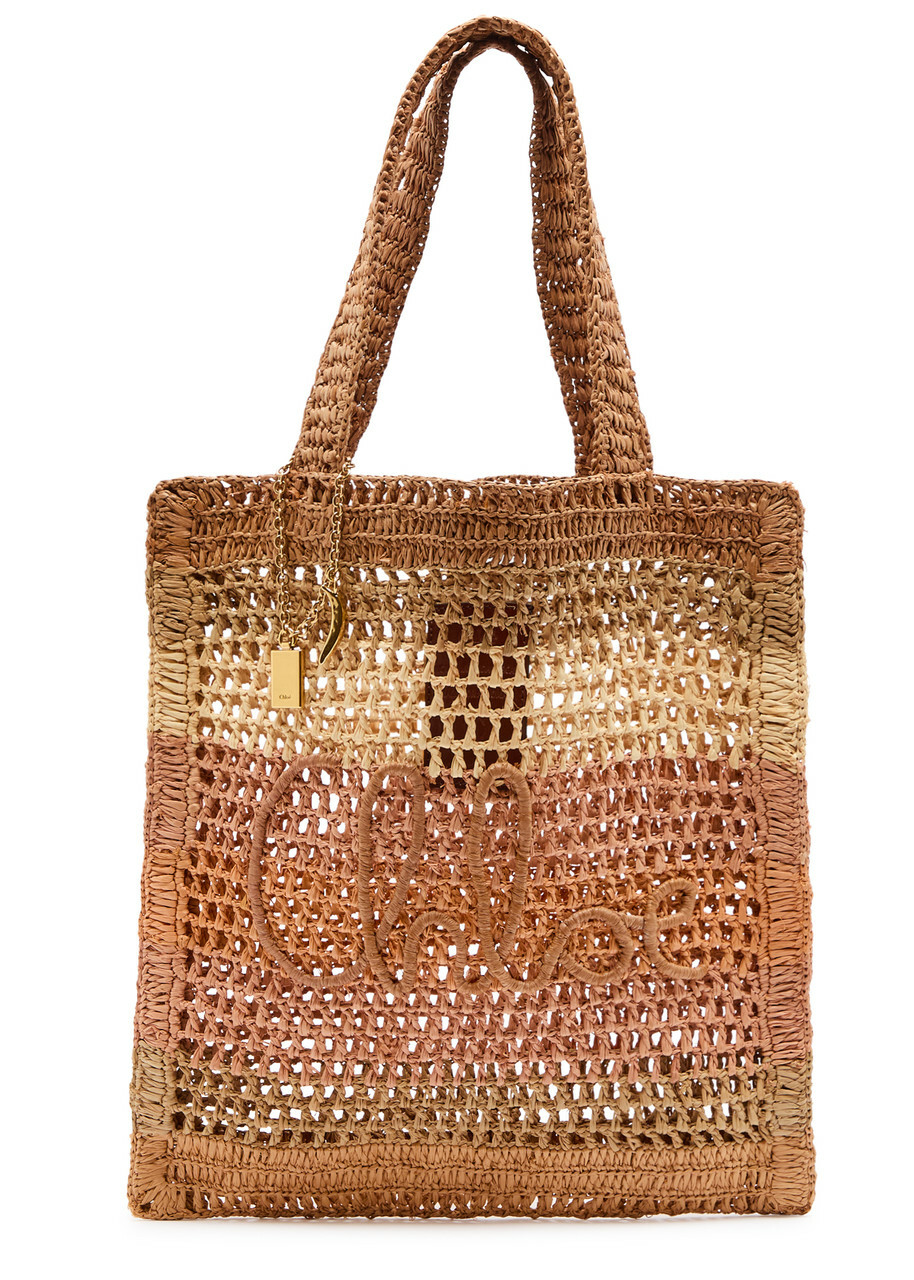 Chloe Sense Micro Raffia and Leather Tote - Caramel - One