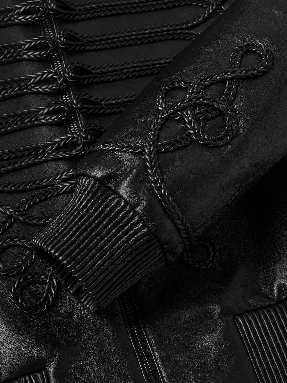 McQueen - Appliquéd Leather Bomber Jacket - Black