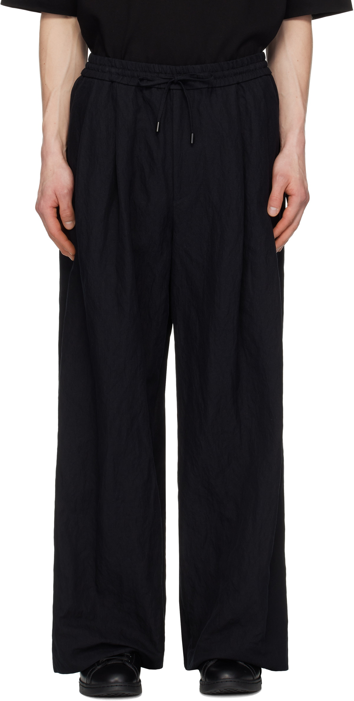 Juun.J Black Cotton-Linen Blended Trousers