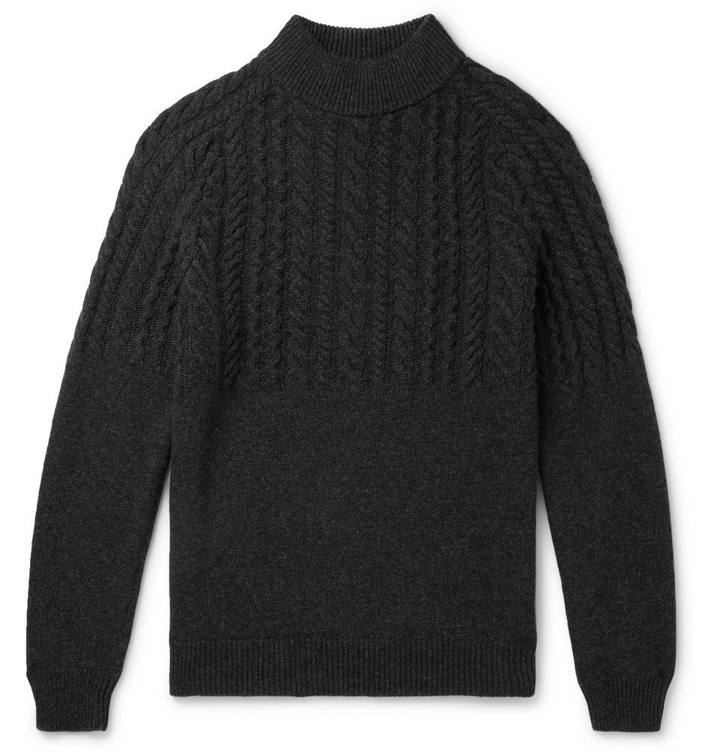 Photo: Incotex - Cable-Knit Wool and Cashmere-Blend Mock-Neck Sweater - Charcoal