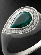 42 Suns - 14-Karat White Gold Laboratory-Grown Emerald and Diamond Ring - Green