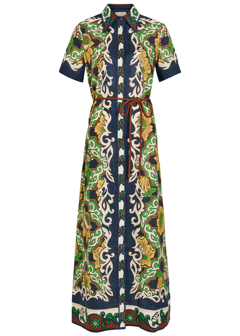 Alemais Liana Printed Linen Maxi Shirt Dress Multicoloured