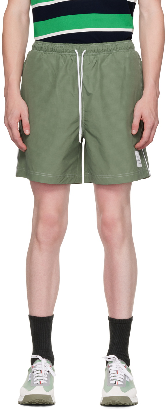 Thom Browne Green Topstitch Track Shorts Thom Browne