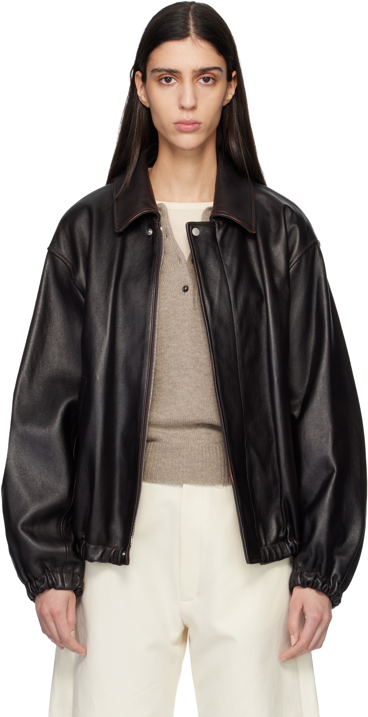 ssstein Black Sheep Leather Zip Short Jacket