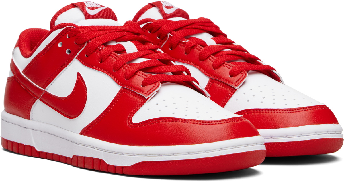 Nike White & Red Dunk Low Retro Sneakers