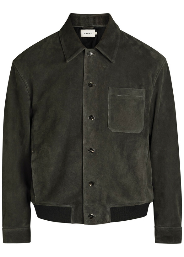 Photo: Frame Suede Bomber Jacket Dark Grey