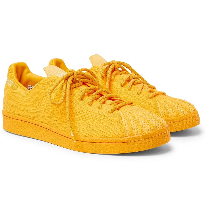 Photo: ADIDAS ORIGINALS - Pharrell Williams Superstar Embroidered Primeknit Sneakers - Yellow