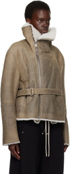 Rick Owens Gray Tower Shearling Cropped Flight Jacket