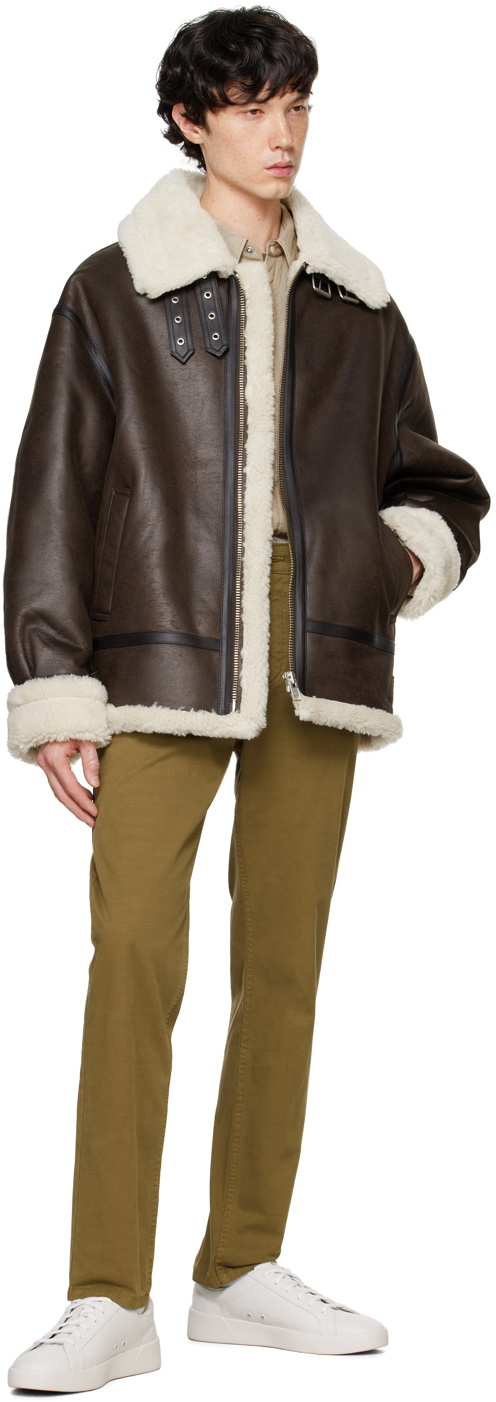 Dunst Brown Loose-Fit Line Faux-Shearling Jacket