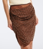 Jacques Wei Draped embellished lace-trimmed miniskirt