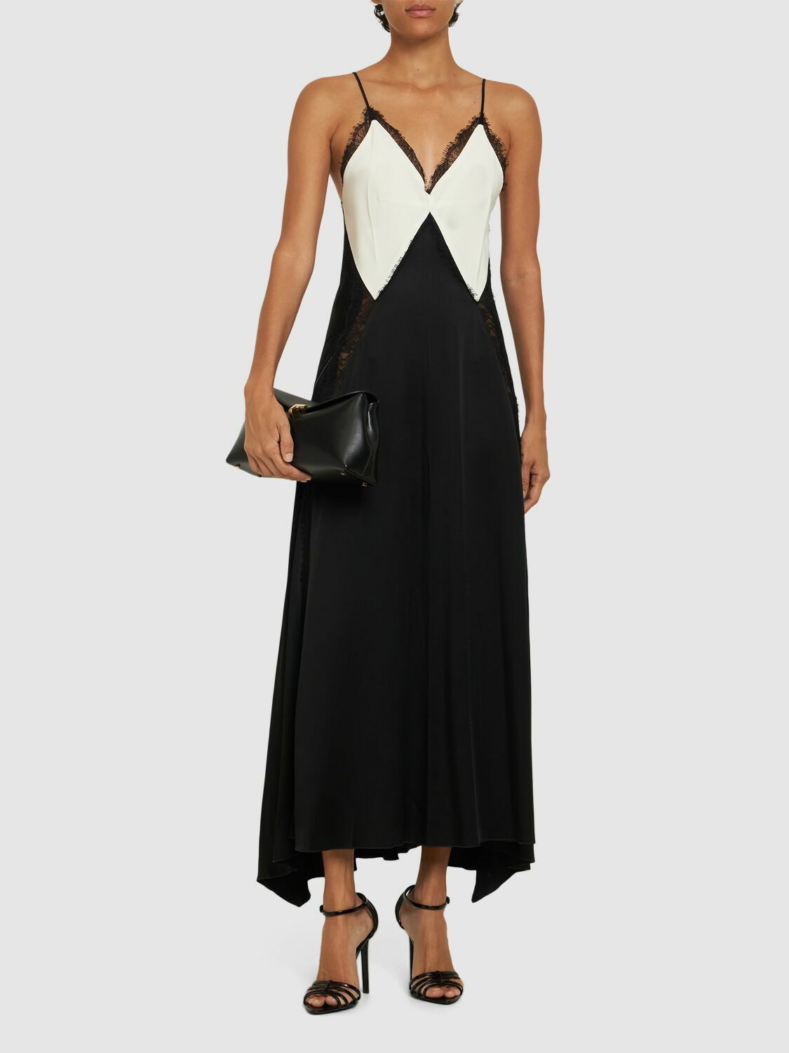 VICTORIA BECKHAM Cami Crepe Satin Long Dress with Lace Victoria Beckham VICTORIA BECKHAM Cami Crepe Satin Long Dress with Lace Victoria Beckham