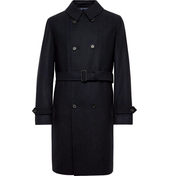 Photo: Beams F - Double-Breasted Wool and Cashmere-Blend Trench Coat - Blue