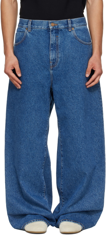 Photo: Balmain Blue Wide-Leg Jeans