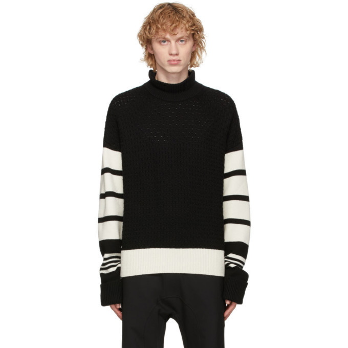 Photo: Neil Barrett Black and Off-White Loose Mock Neck Guernsey