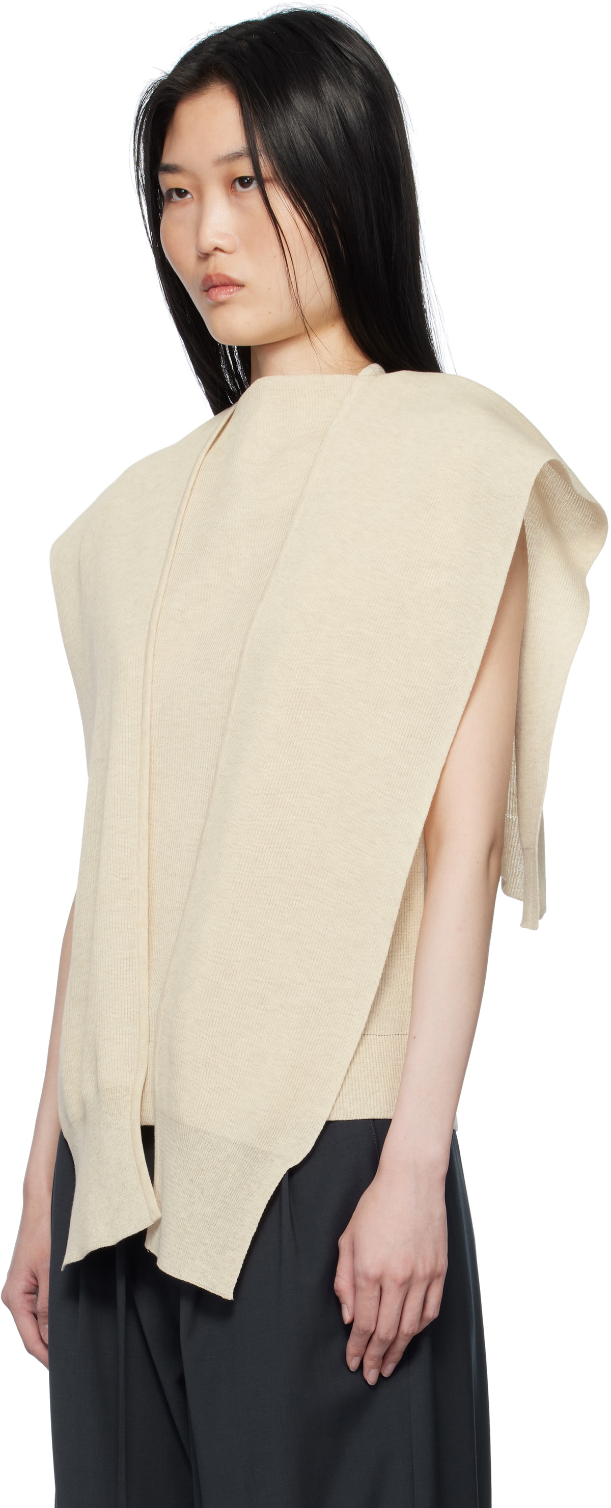 LE17SEPTEMBRE Beige Ribbed Muffler Cardigan