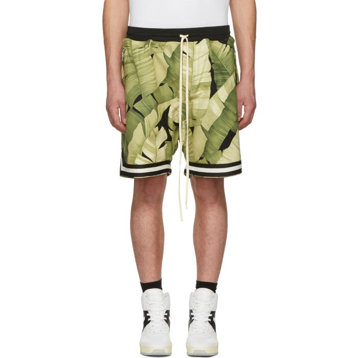 Photo: Fear of God SSENSE Exclusive Black and Green Floral Drop Shorts