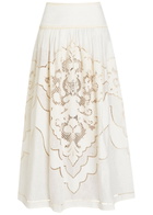Zimmermann Daylight Embroidered Linen Maxi Skirt Cream