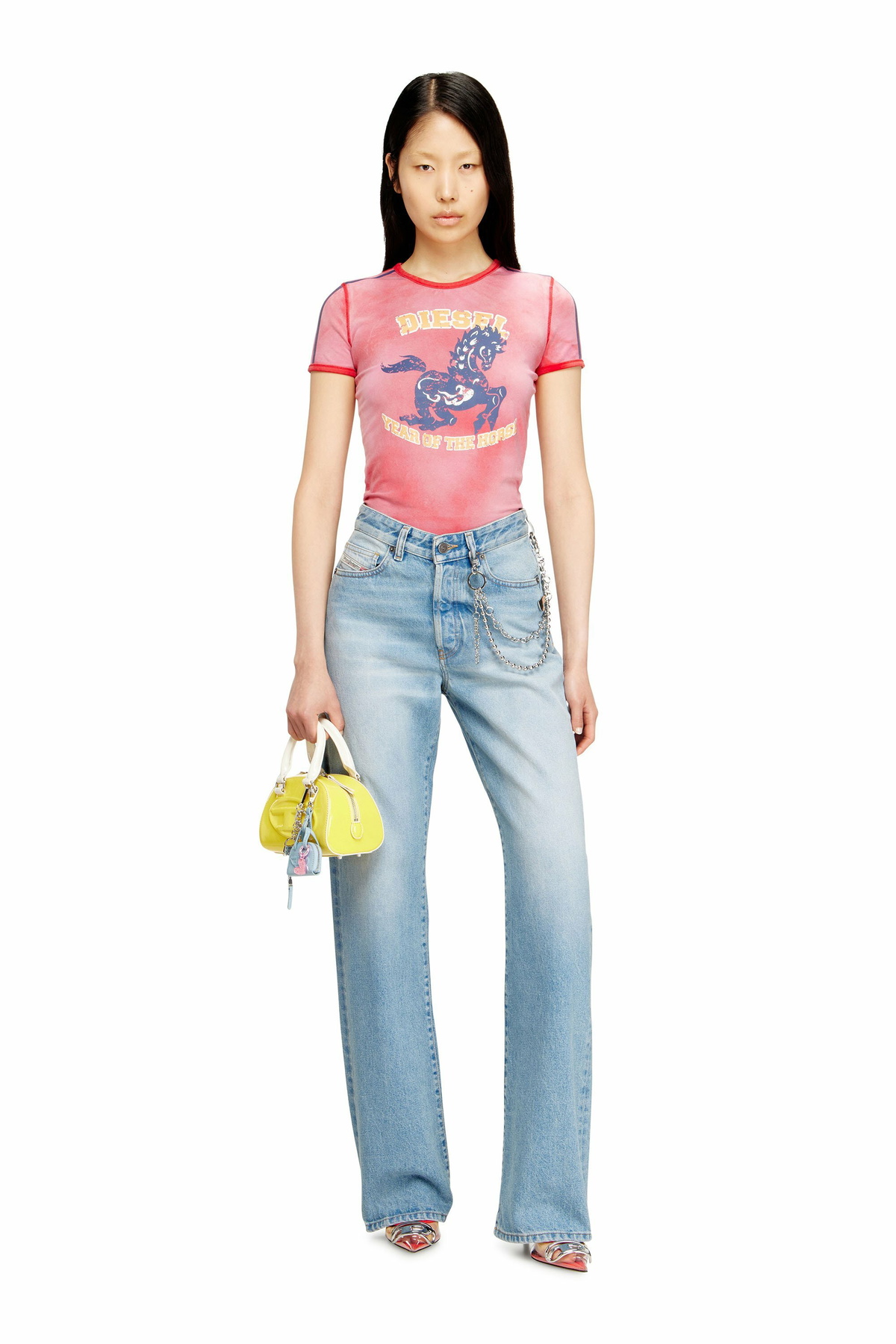 Diesel Cotton stretch T-shirt with horse graphic print - Tops Womens in Red
