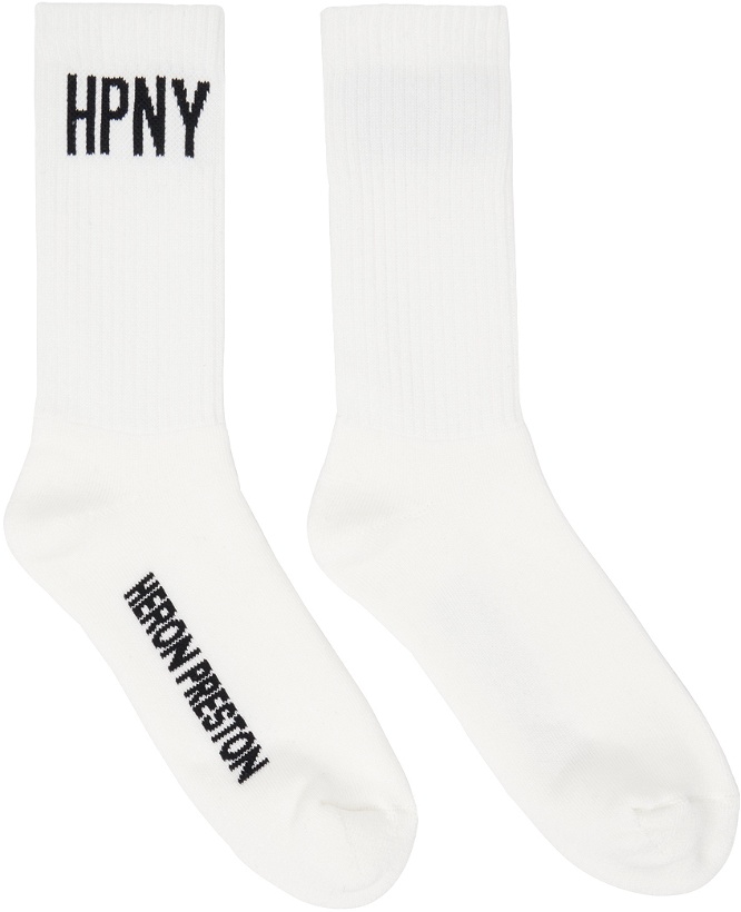 Photo: Heron Preston White 'HPNY' Socks
