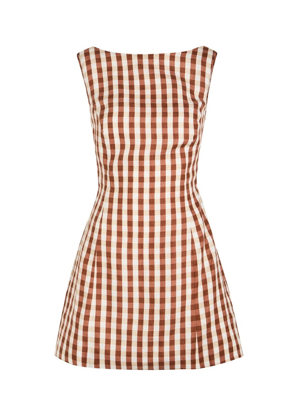 Photo: Faithfull The Brand Sofia Checked Linen Mini Dress Light Brown