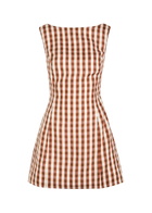 Faithfull The Brand Sofia Checked Linen Mini Dress Light Brown
