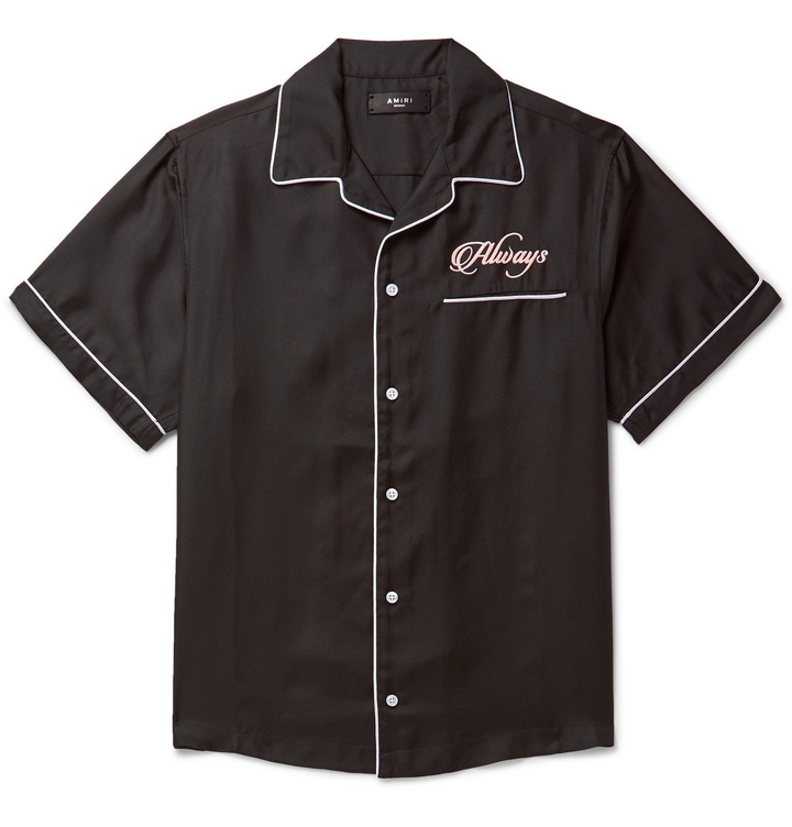 Photo: AMIRI - Camp-Collar Embroidered Silk-Satin Shirt - Black