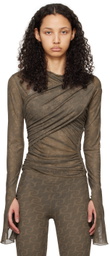 Jade Cropper Khaki Draped Long Sleeve T-Shirt